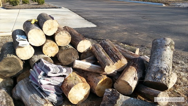 We gathered logs to make permaculture beds so we didn't have to replenish our soil each year. 